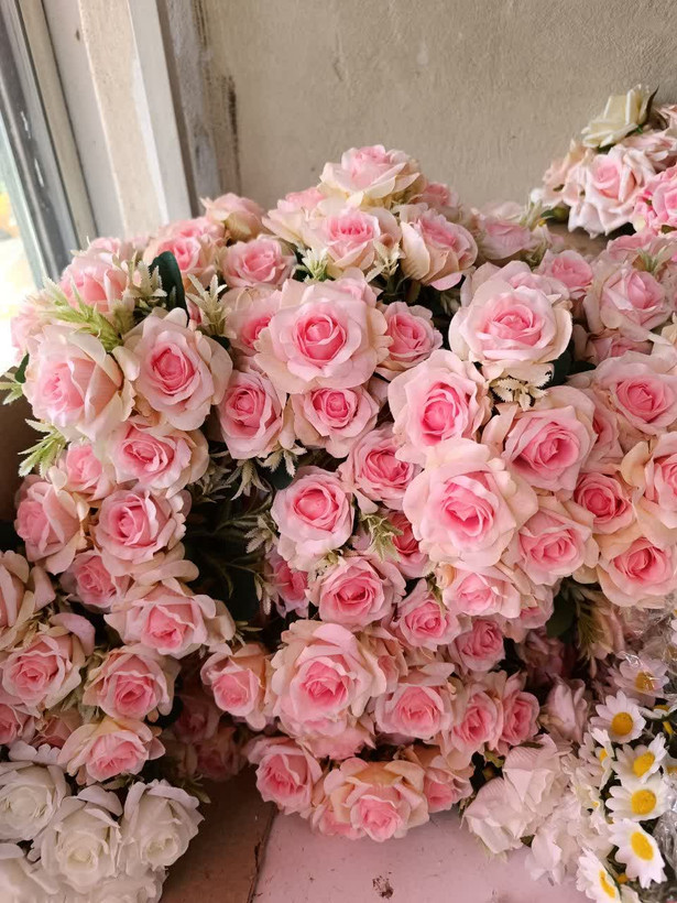 گل مصنوعی بوته رز صورتی یک عددی