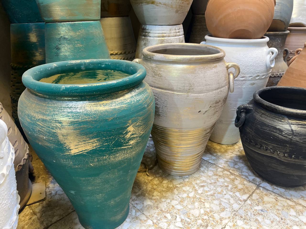 گلدان پتینه سبز طلایی۵۰سانتی