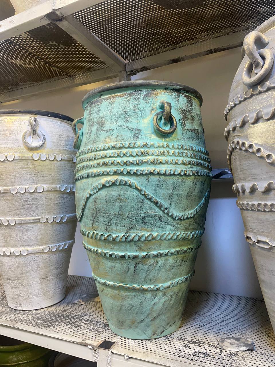گلدان پتینه ۷۵سانتی رنگ فیروزه ای