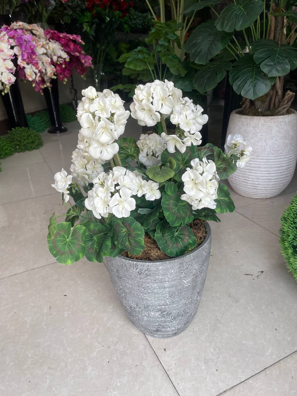 گل شمعدونی مصنوعی سفید ۷گل(وارداتی)