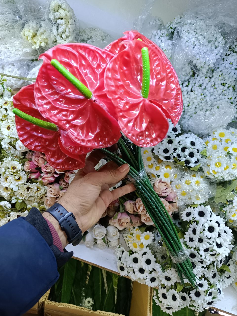 گل مصنوعی آنتوریوم قرمز ۱۰ شاخه