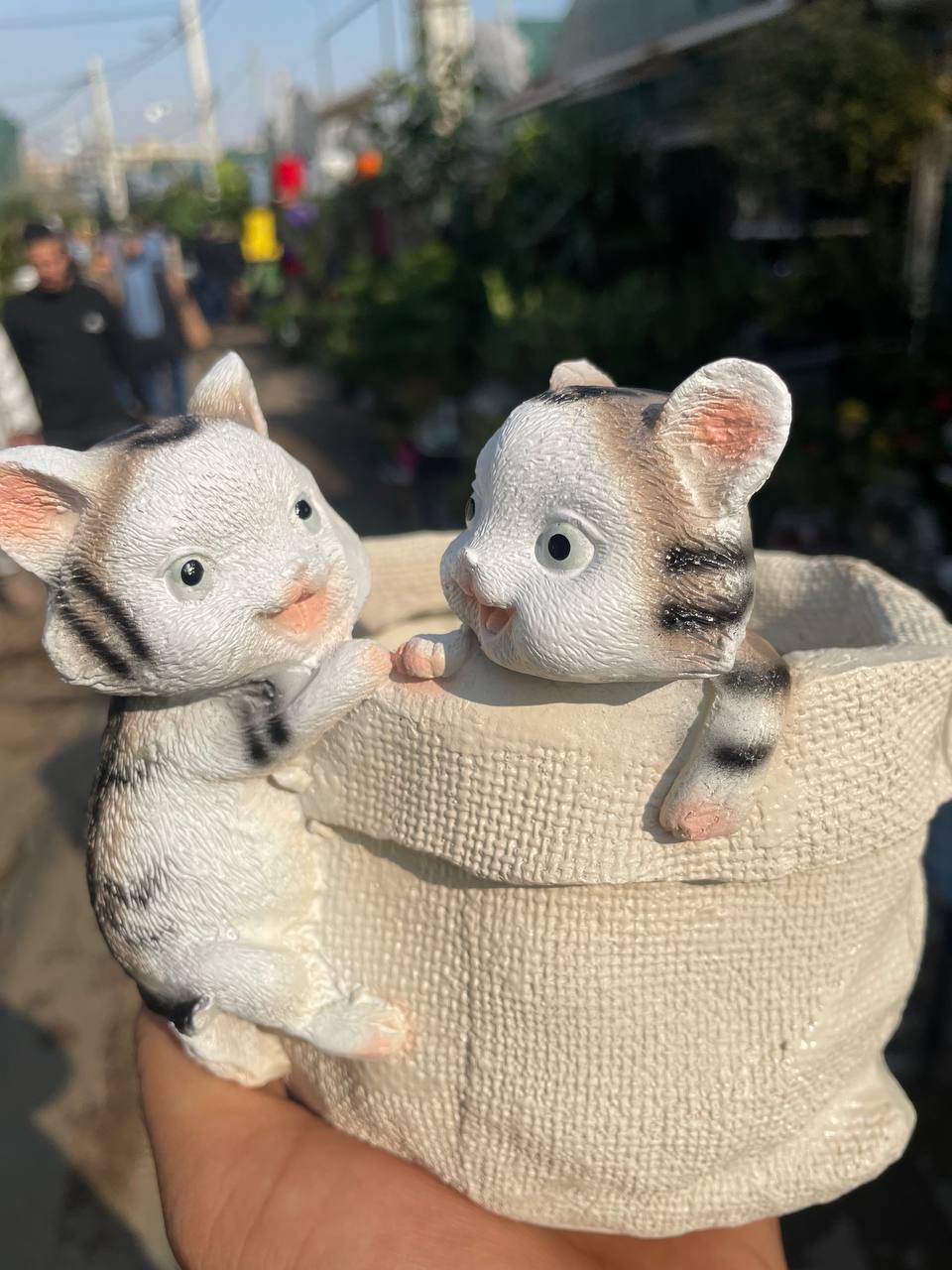 گلدان عروسکی طرح گربه قهوه ای