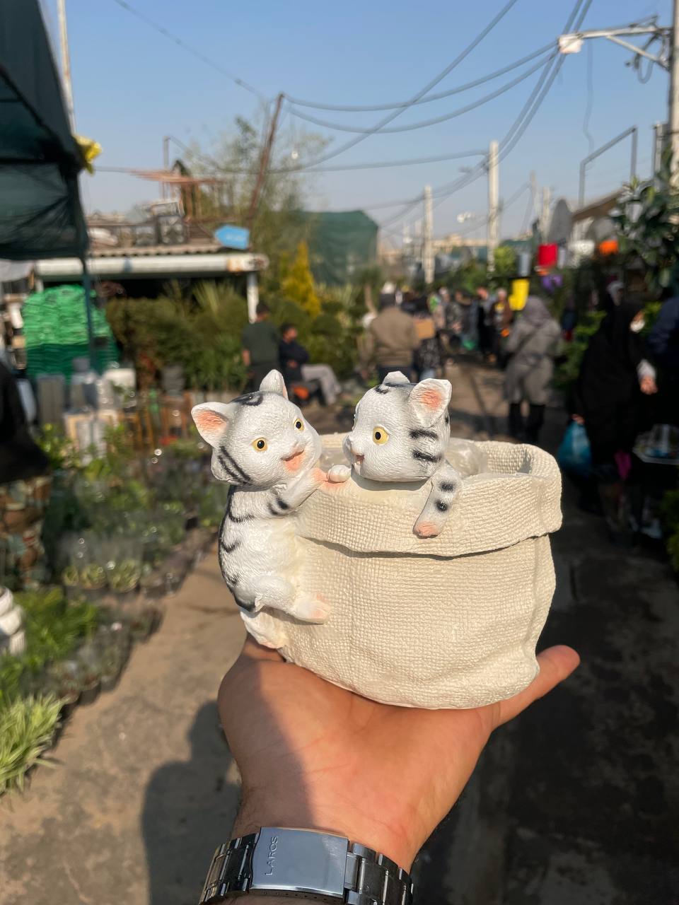 گلدان طرح گربه رنگ طوسی