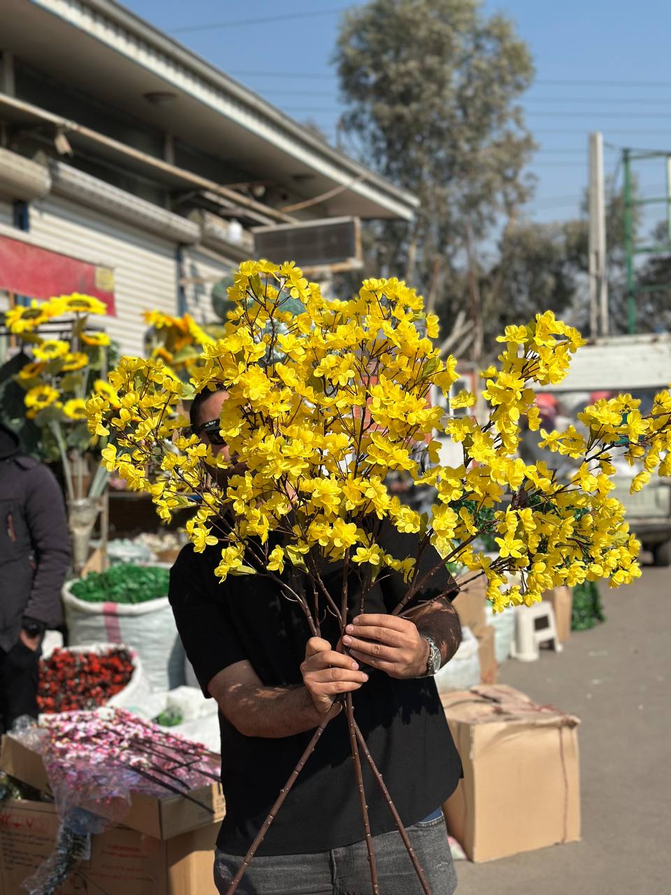 گل شکوفه مصنوعی سه بازو زرد