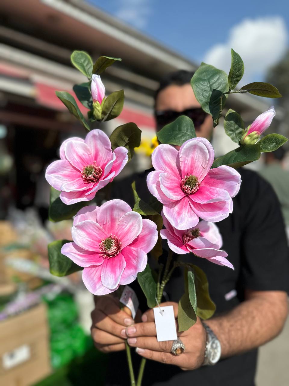 گل مصنوعی مگنولیا صورتی