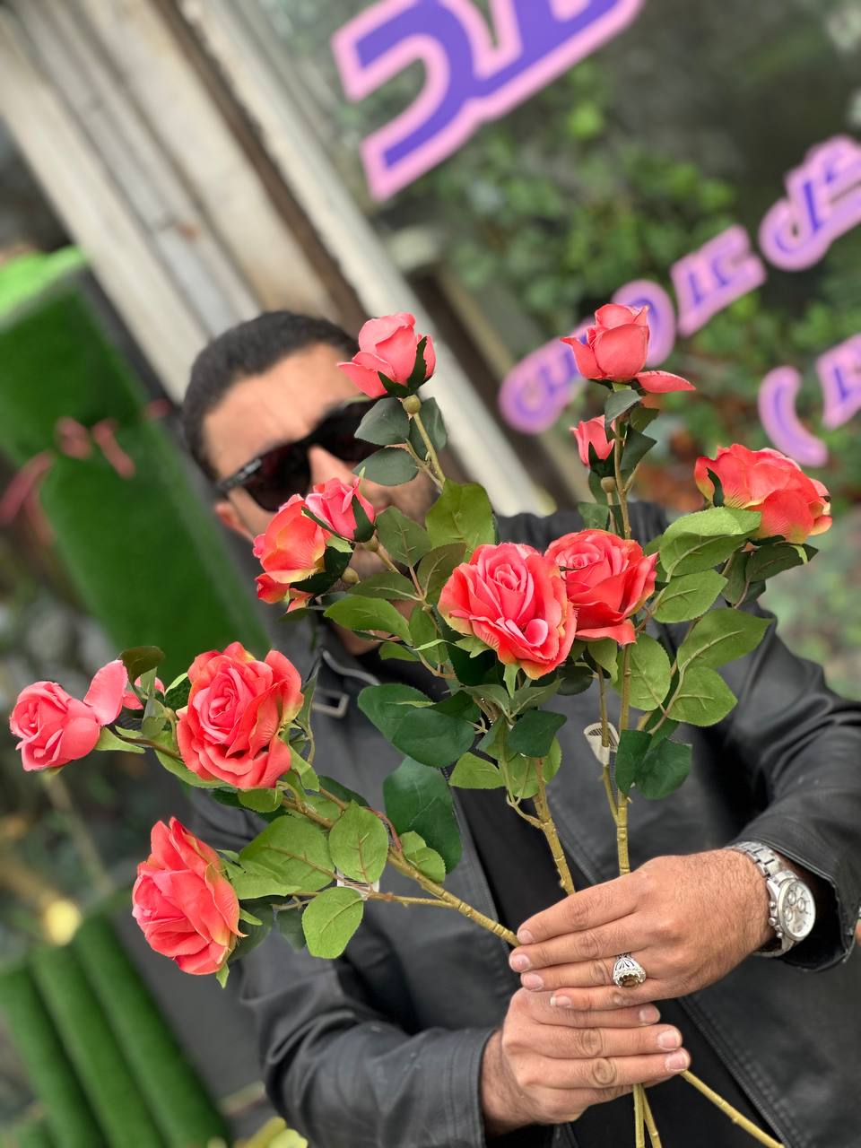 گل مصنوعی شاخه رز صورتی ۴ گل مصنوعی