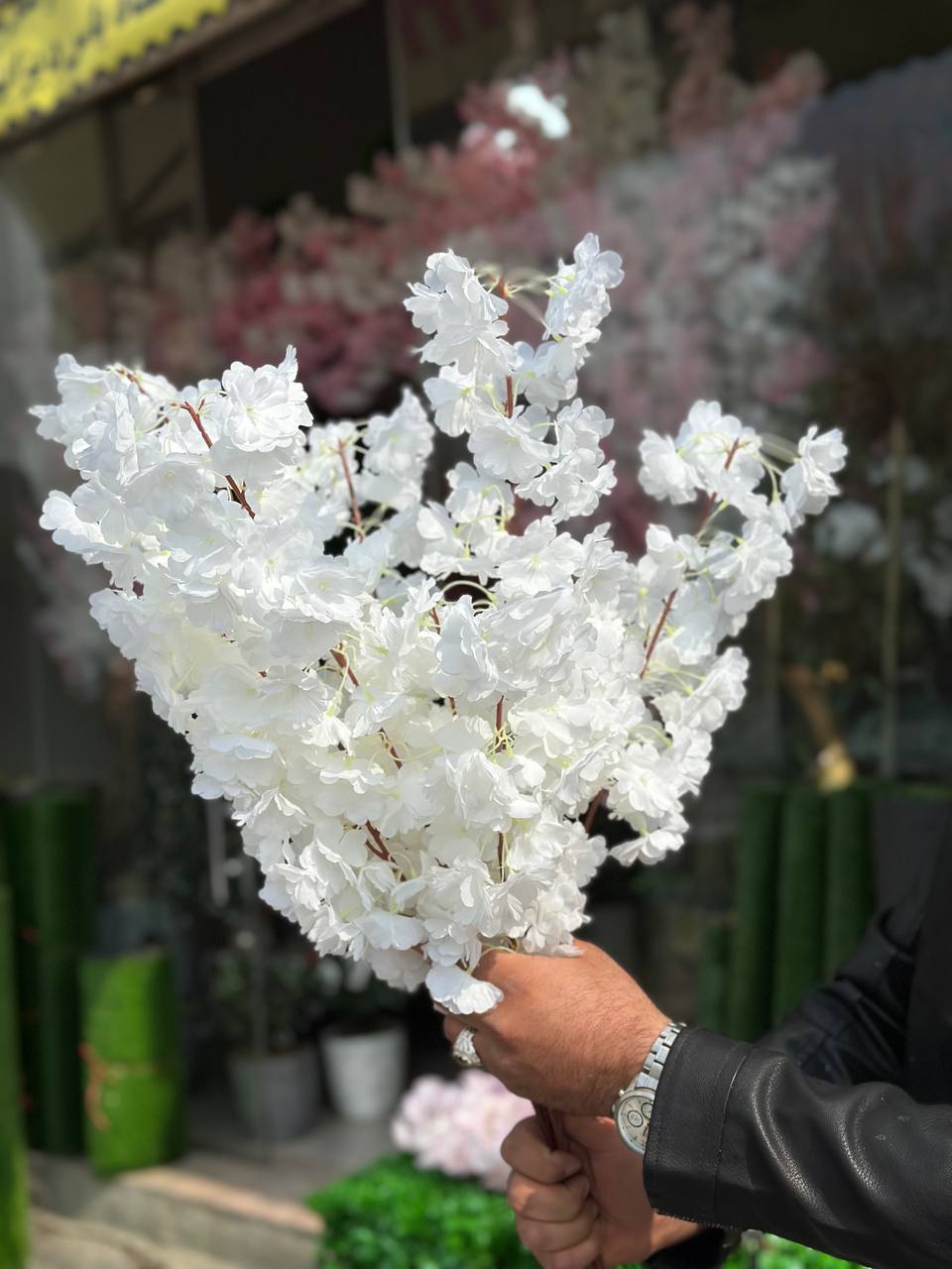 گل مصنوعی شاخه شکوفه هلو سفید