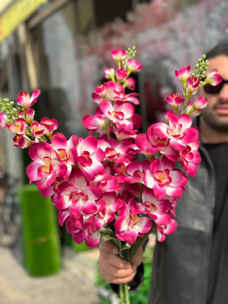 شاخه شب بو مصنوعی دورنگ سرخابی