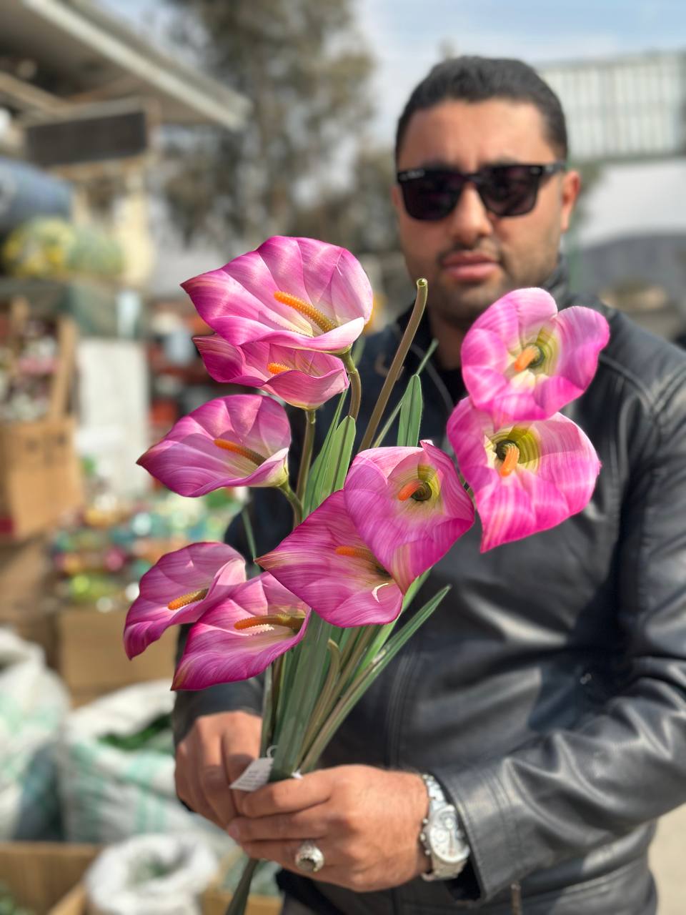 شاخه شیپوری ۵ گل شاخه بلند صورتی