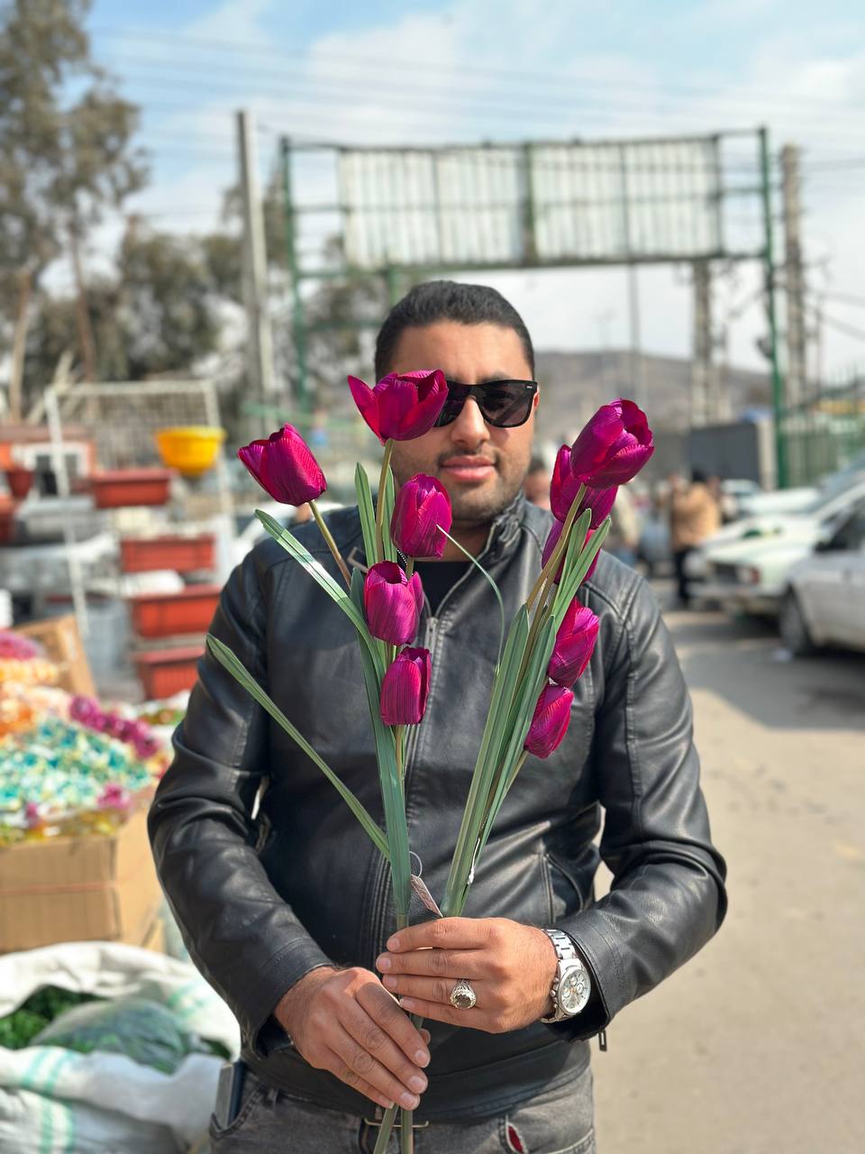 شاخه لاله مصنوعی زرشکی