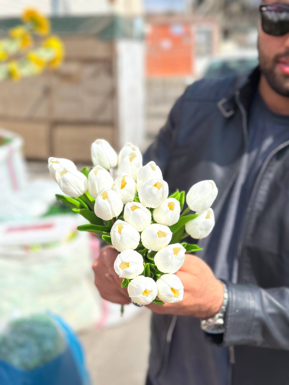 گل مصنوعی لاله لمسی وارداتی رنگ سفید ۱۰عددی