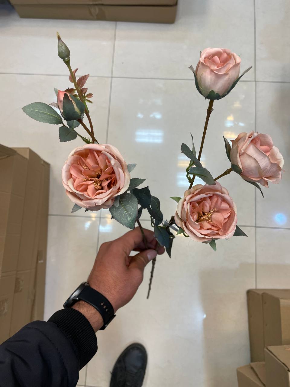 گل مصنوعی رز ژولیت رنگ گلبهی