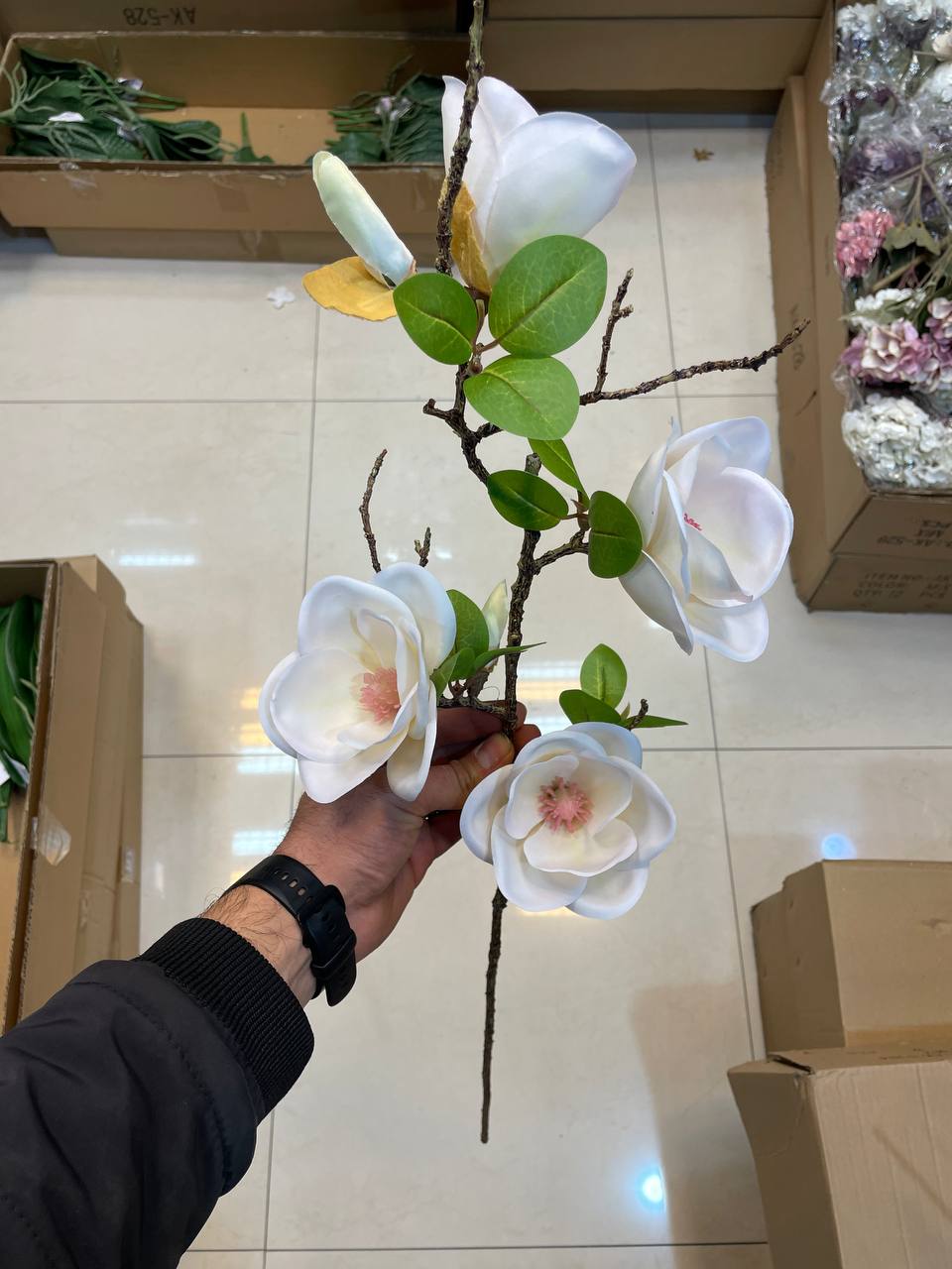 گل مصنوعی وارداتی مگنولیا سفید 4گل