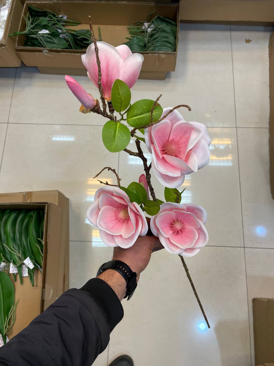 گل مصنوعی مگنولیا 4گل صورتی وارداتی