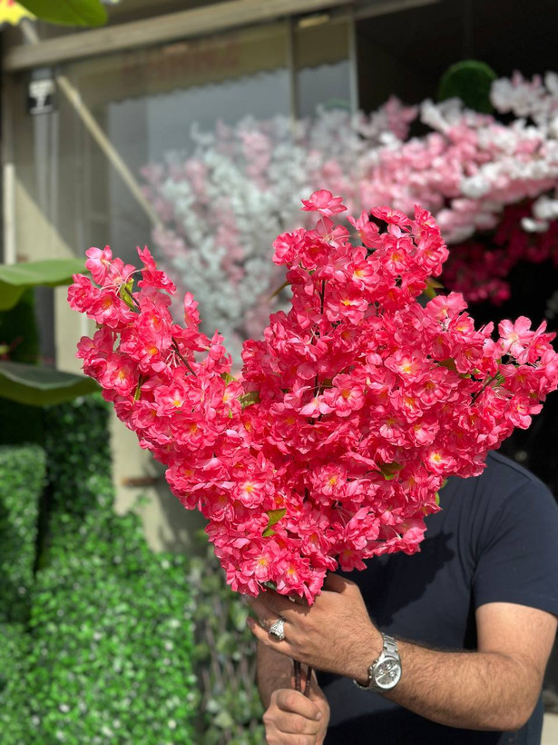 شاخه شکوفه برگدار رنگ سرخابی