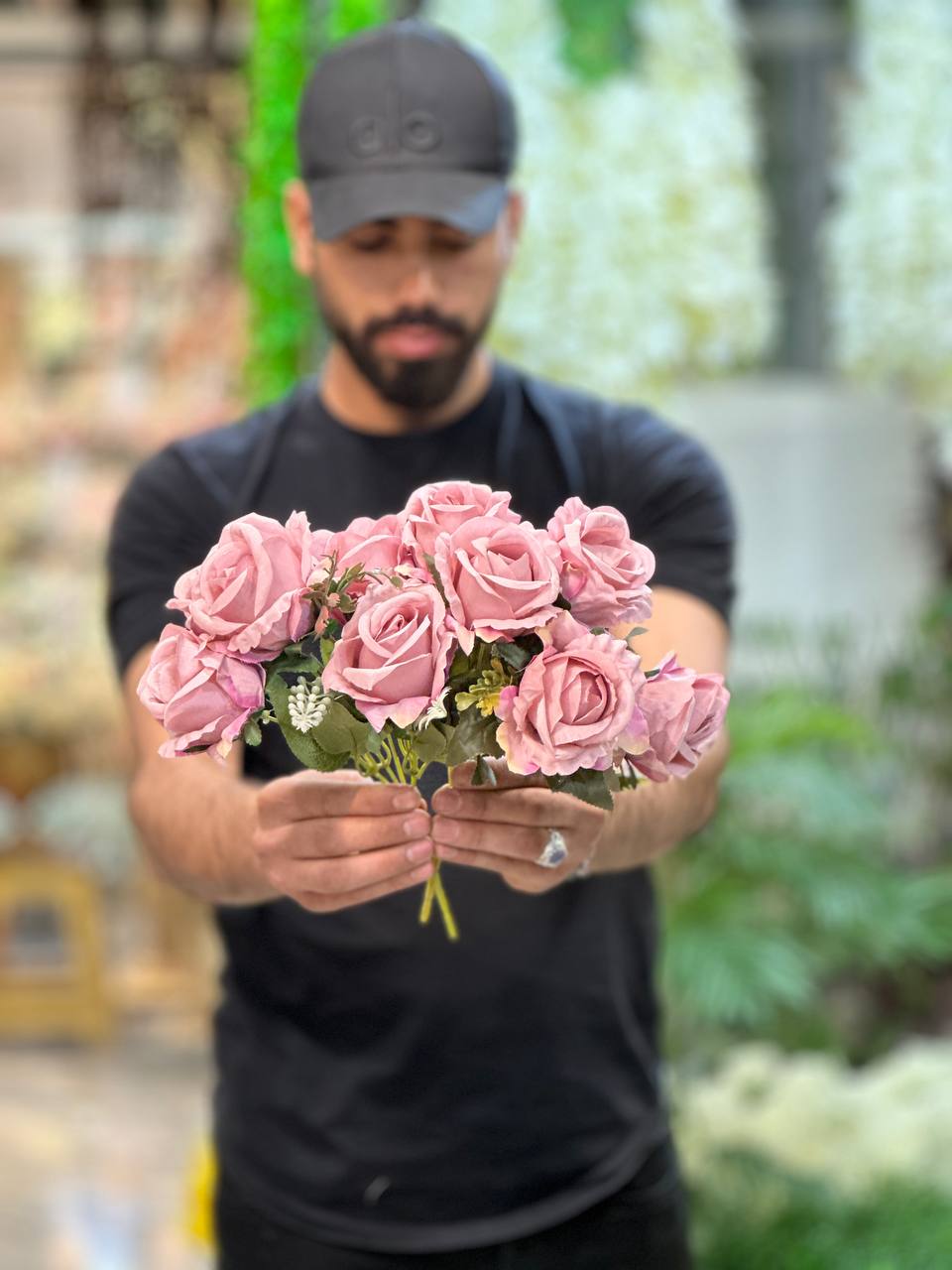 بوته گل رز ۵ گل سایز کوچک یاسی
