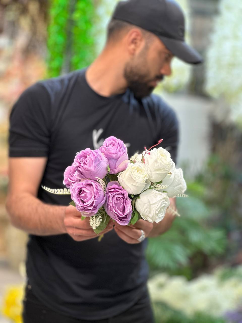 بوته گل رز مصنوعی ۵ گل سایز کوچک یاسی