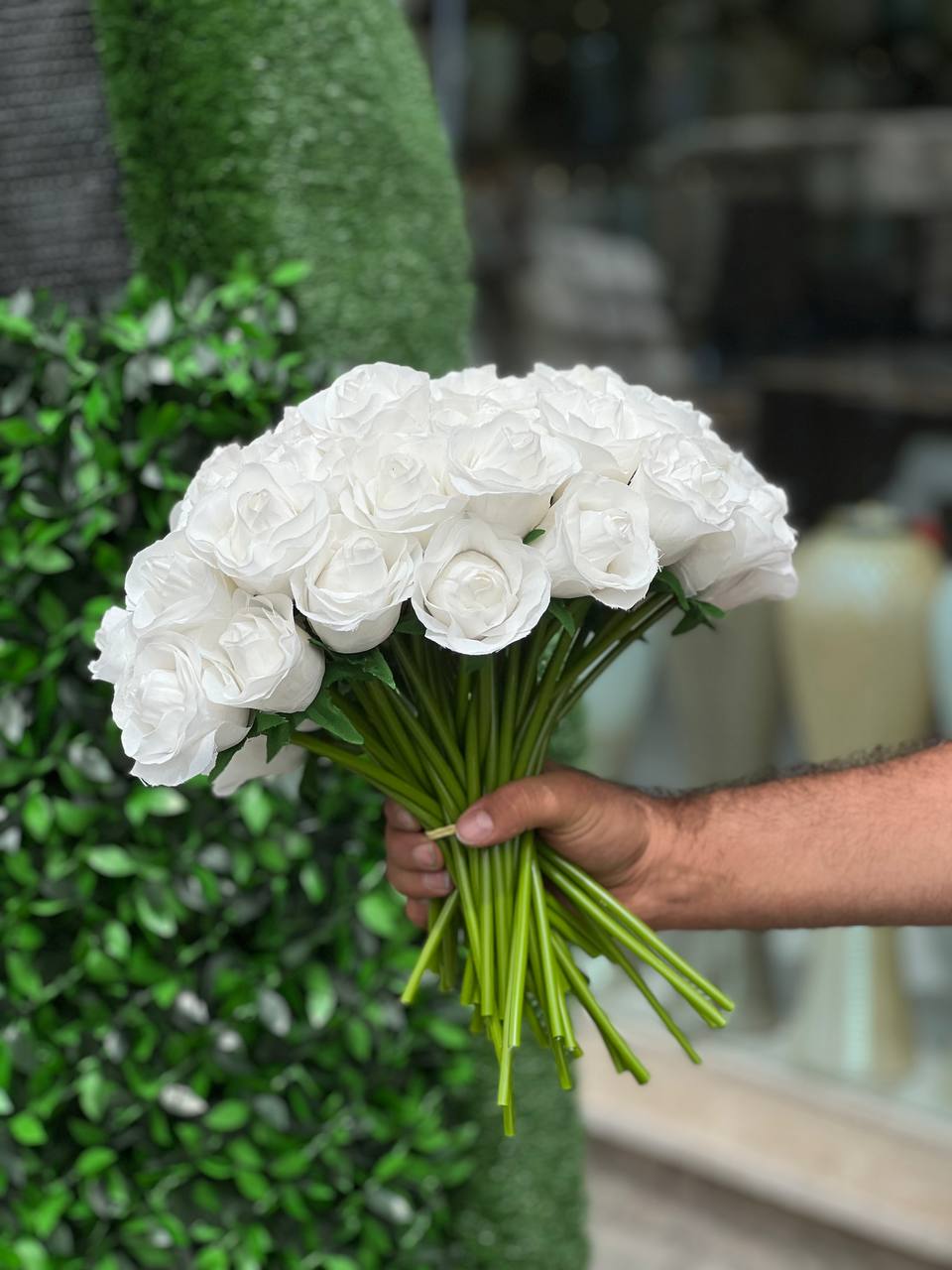 گل مصنوعی رز هلندی سفید مجموعه 10 عددی