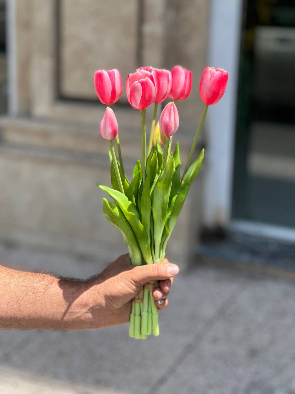 لاله مصنوعی لاتکس صورتی 5بازو(3گل و 2غنچه)