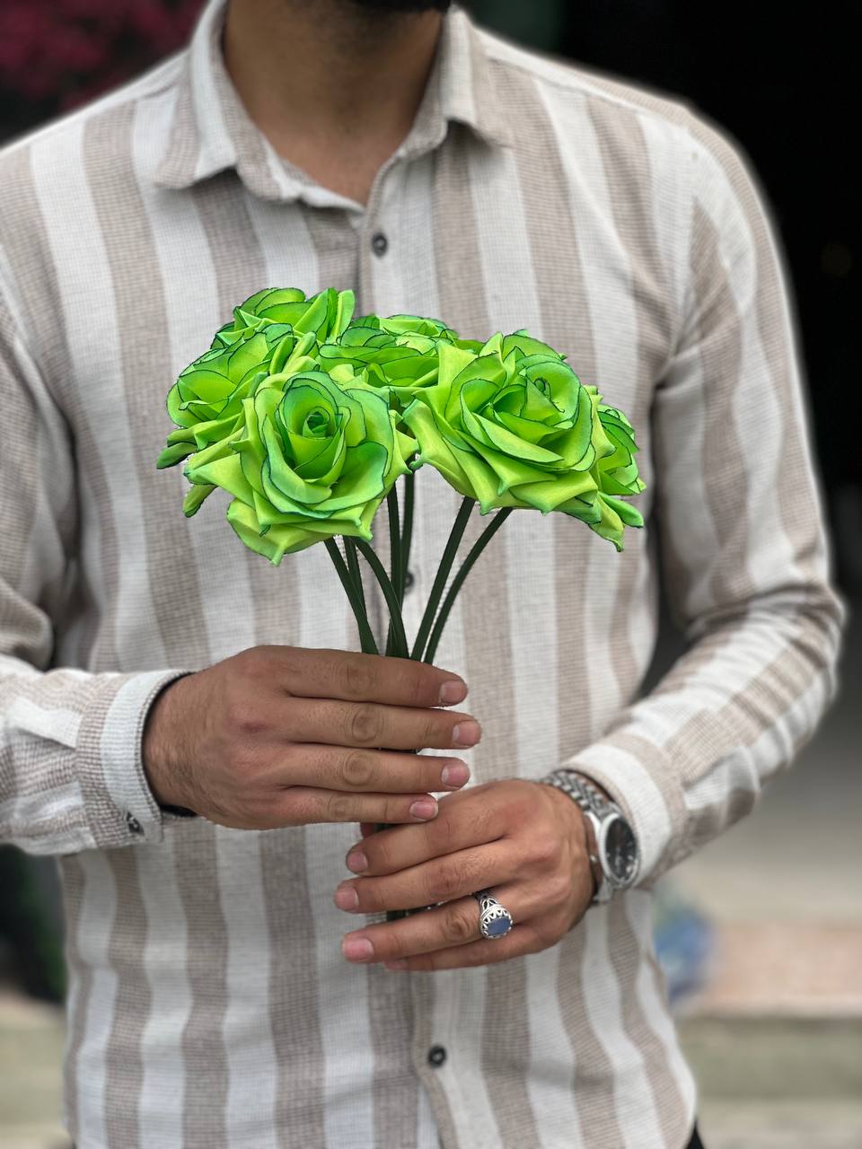 رز با ساقه مصنوعی سبز سایز بزرگ مجموعه 10عددی