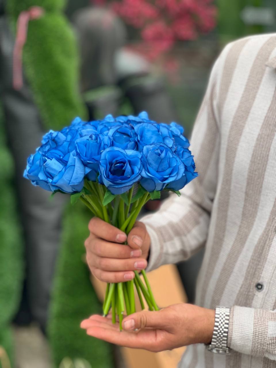 گل مصنوعی رز هلندی آبی مجموعه 10 عددی
