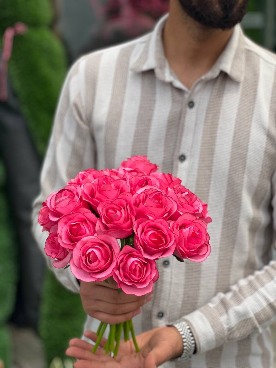 گل مصنوعی رز هلندی صورتی مجموعه 10 عددی