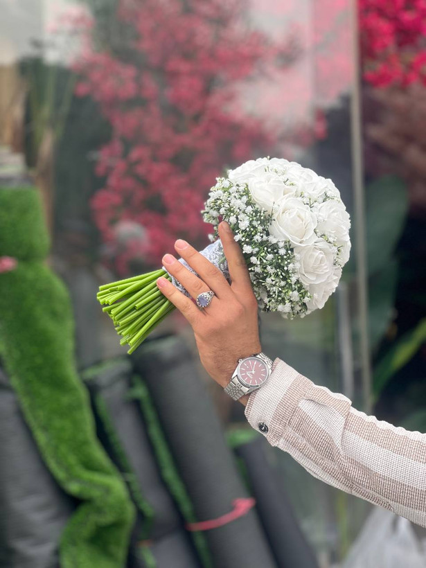 دسته گل عروس مصنوعی رز نباتی و عروس