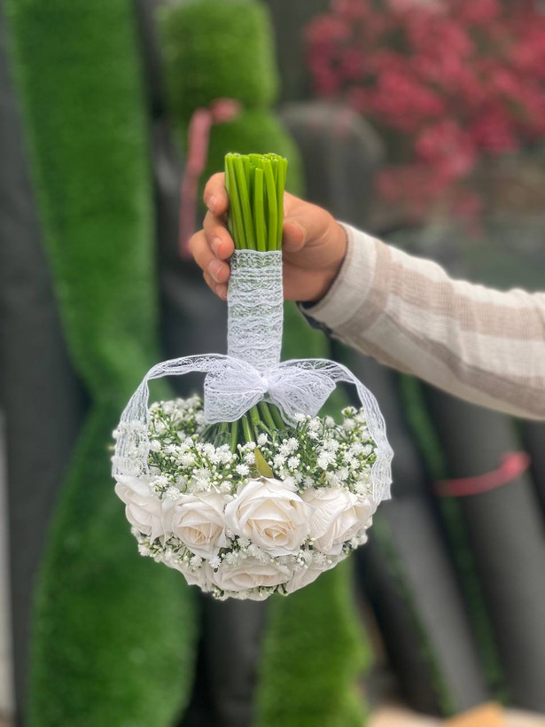 دسته گل عروس مصنوعی رز نباتی و عروس