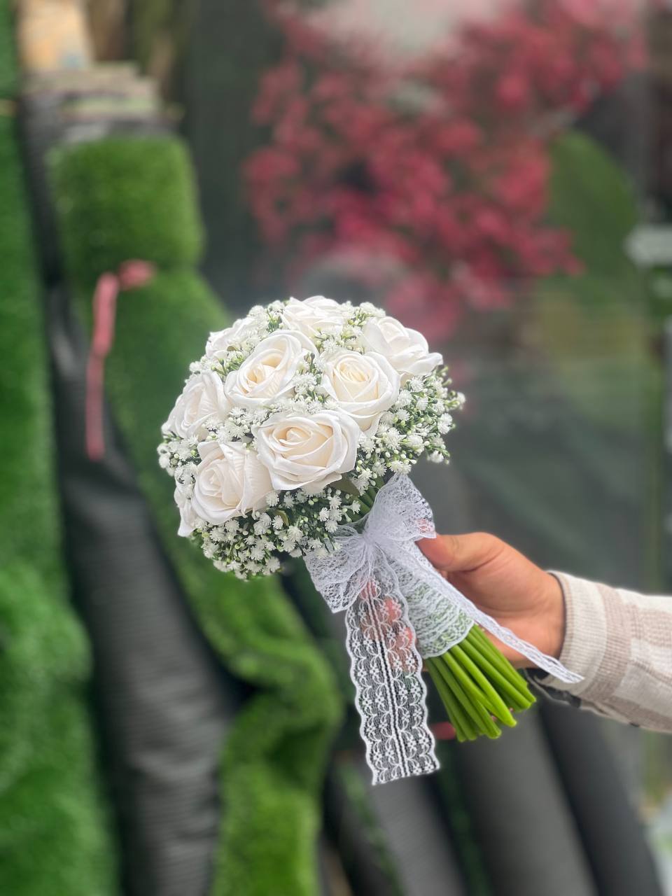 دسته گل عروس مصنوعی رز نباتی و عروس