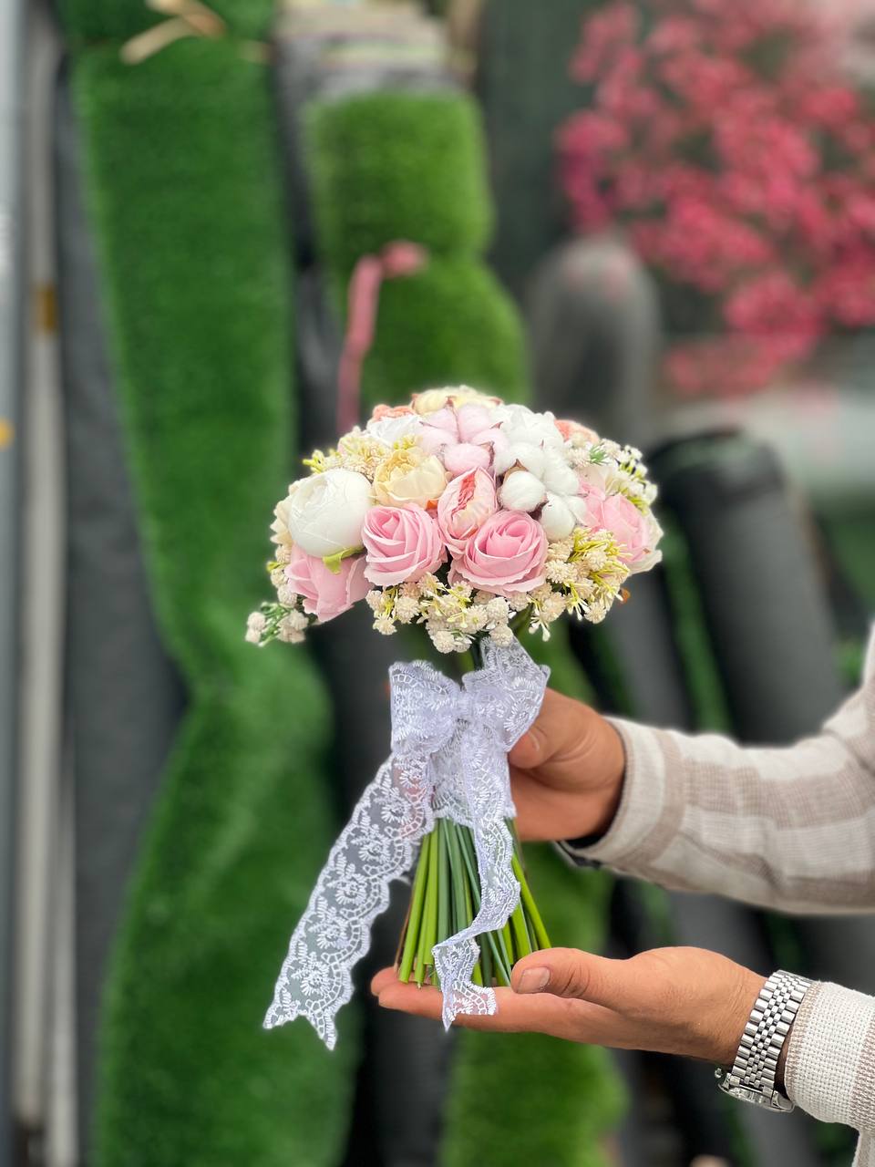 دسته گل عروس ترکیبی پنبه