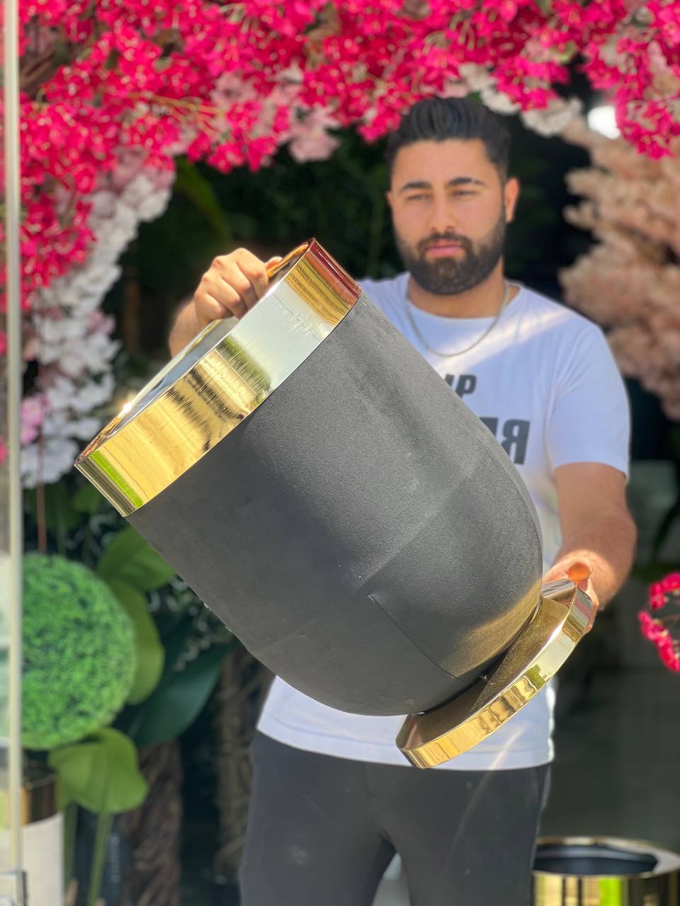 گلدان استوانهی استیل با روکش مخمل مشکی