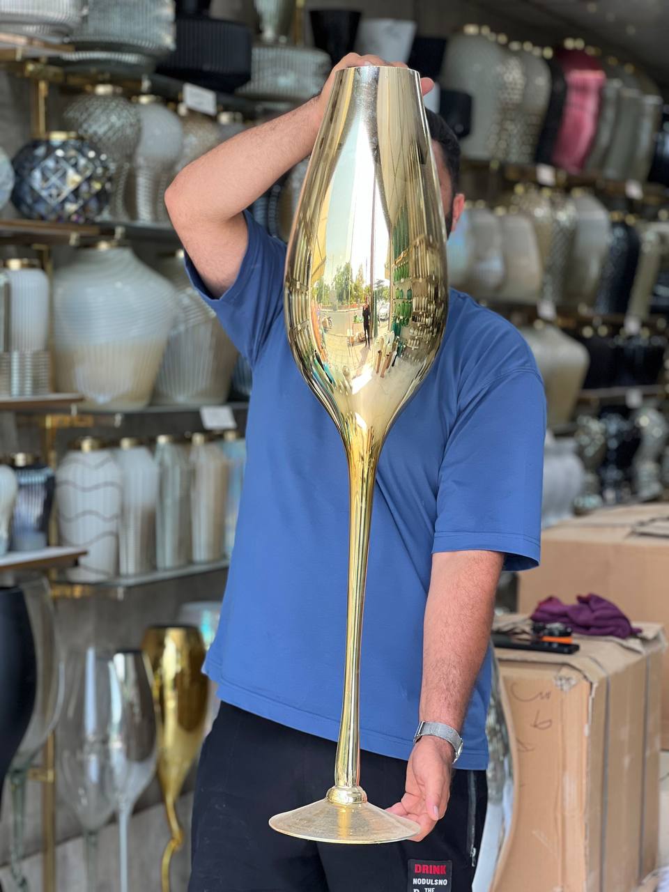 جام شیشه ای طلایی پایه صاف 100سانتی