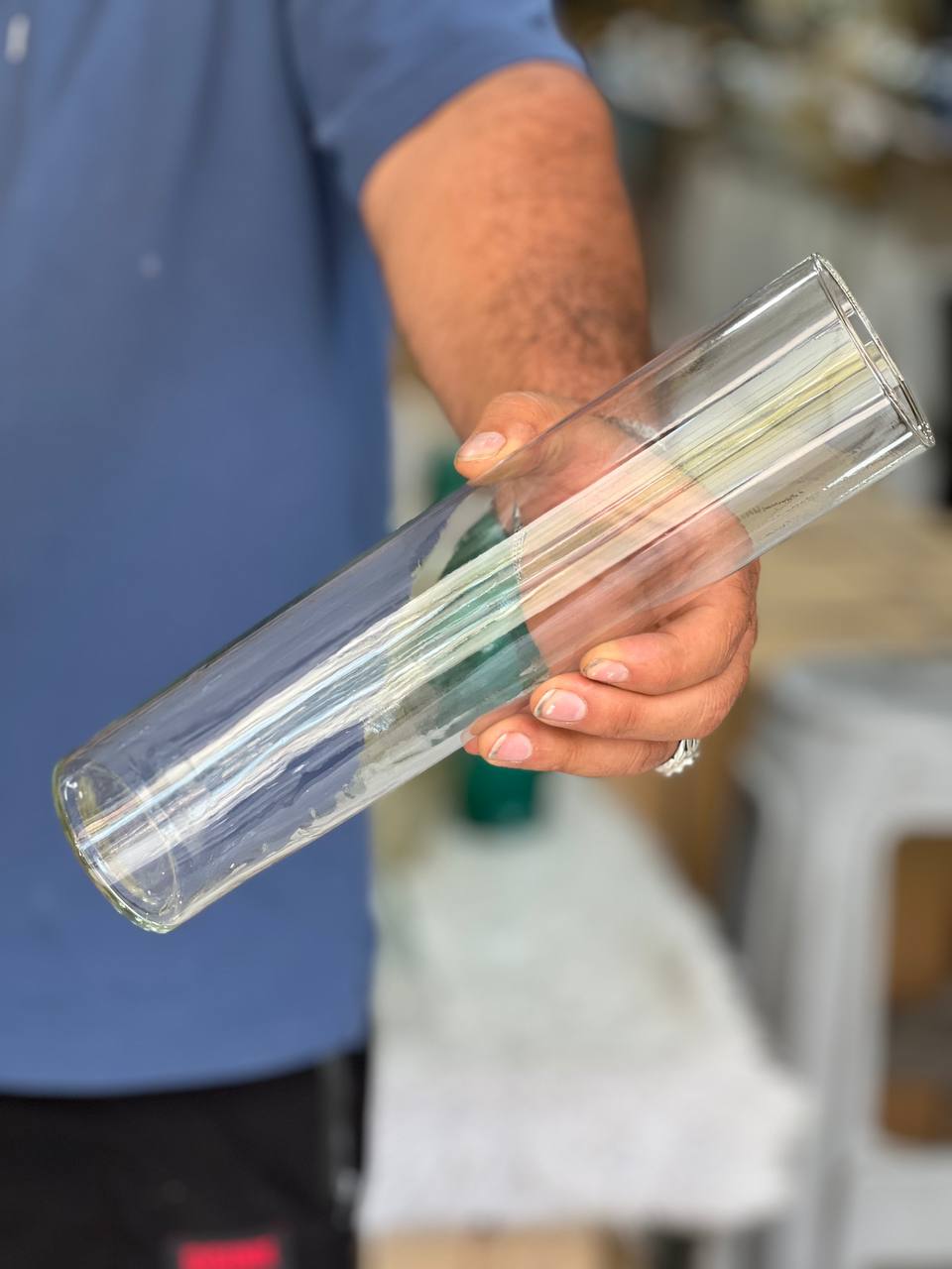 گلدان شیشه ای استوانه ۳۰سانتی شفاف (دهنه۶) ۲۰عددی کارتنی