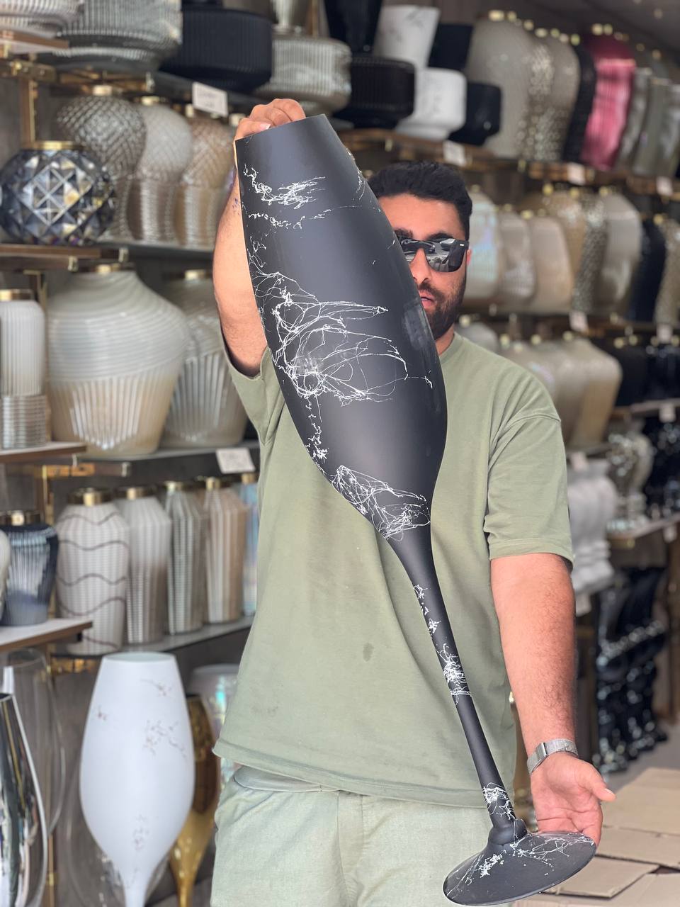 جام شیشه ای مشکی مات ماربل ۱۰۰سانتی