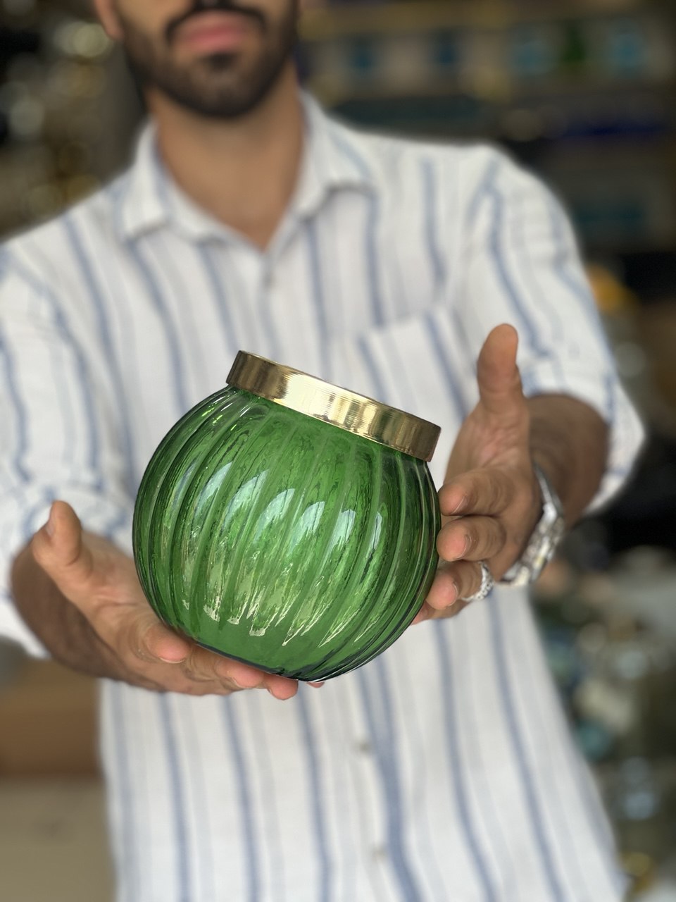 گلدان شیشه ای سایز کوچک مدل خط دار