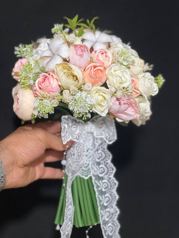 دسته گل عروس ترکیبی پنبه سایز بزرگ