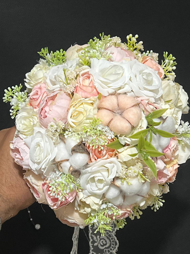 دسته گل عروس ترکیبی پنبه سایز بزرگ
