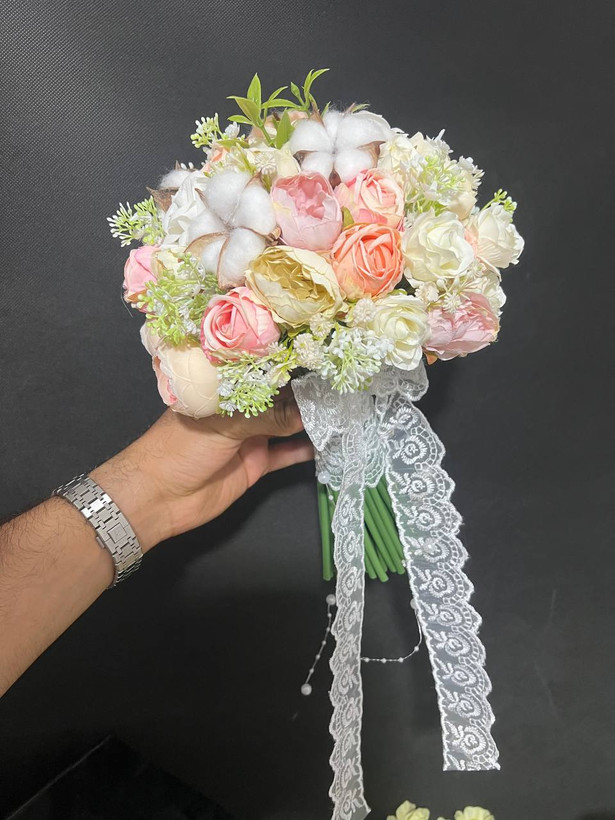 دسته گل عروس ترکیبی پنبه سایز بزرگ
