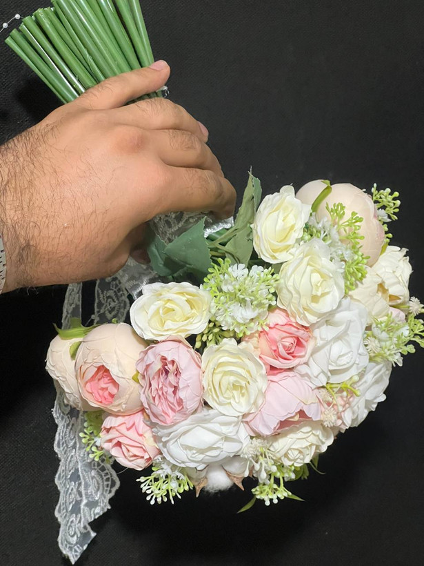 دسته گل عروس ترکیبی پنبه سایز بزرگ
