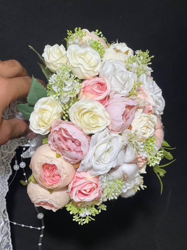 دسته گل عروس ترکیبی پنبه سایز بزرگ