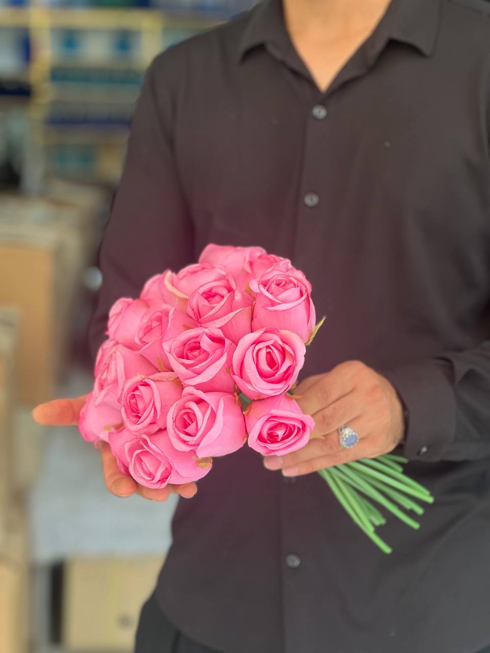 گل رز مصنوعی باکارا صورتی وارداتی ۱۰عددی