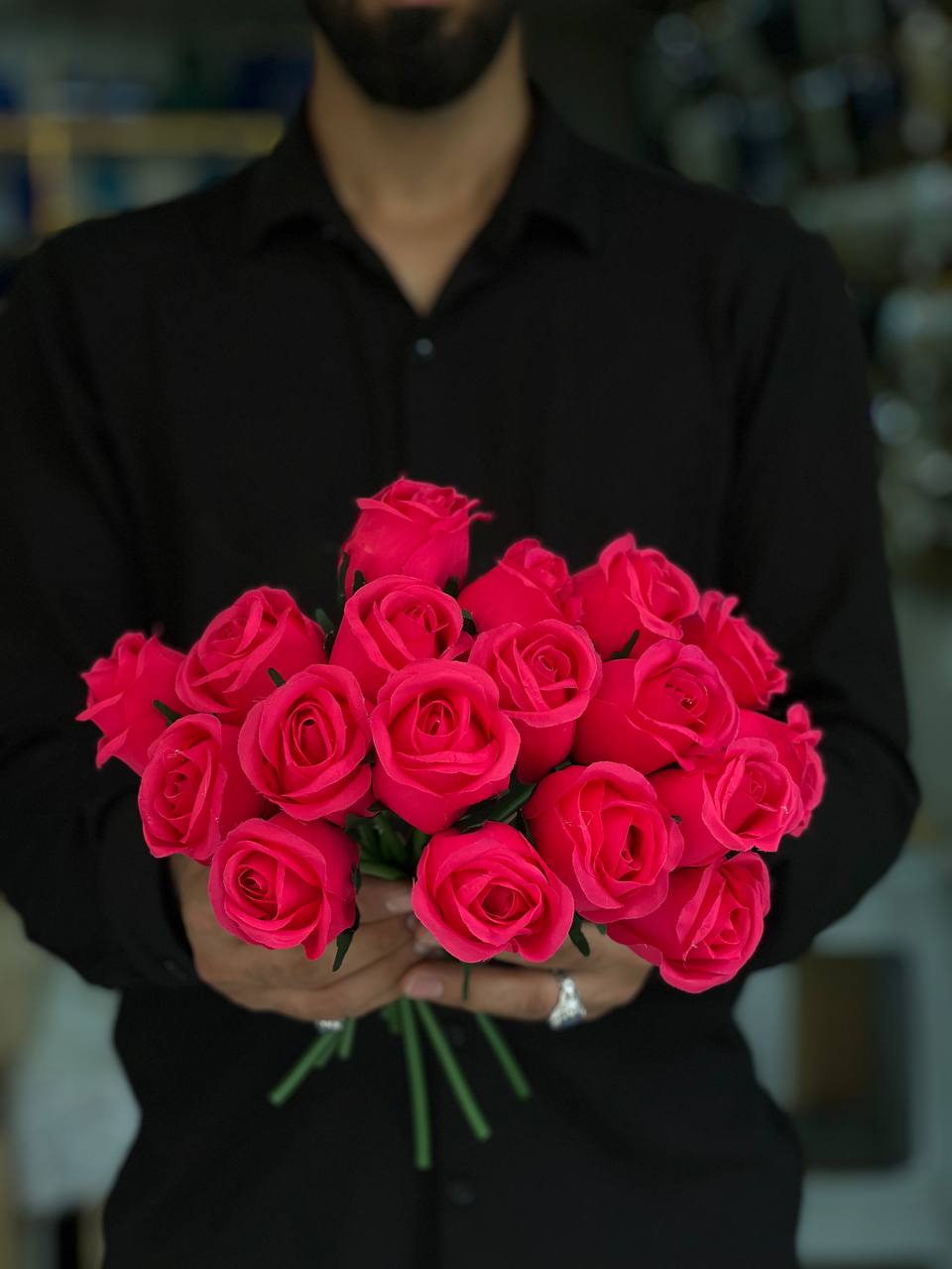 گل رز مصنوعی باکارا سرخ آبی وارداتی ۱۰عددی