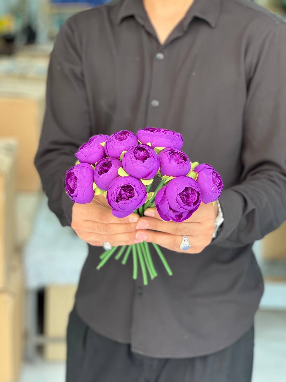سرگل پیونی با ساقه متوسط رنگ بنفش ۱۰ عددی