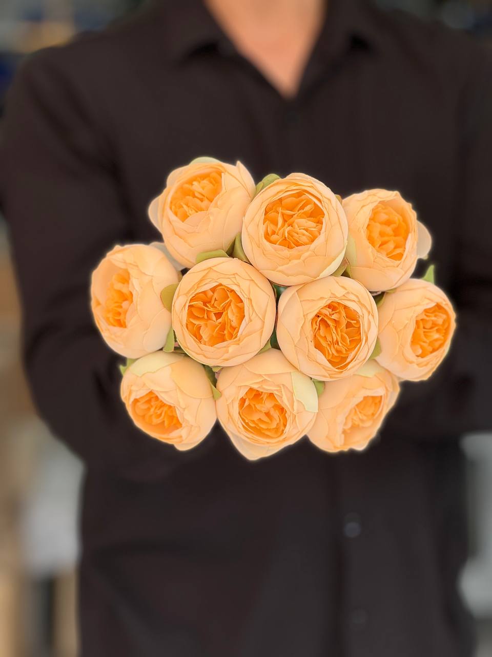 سرگل پیونی با ساقه متوسط رنگ نارنجی کمرنگ ۱۰ عددی