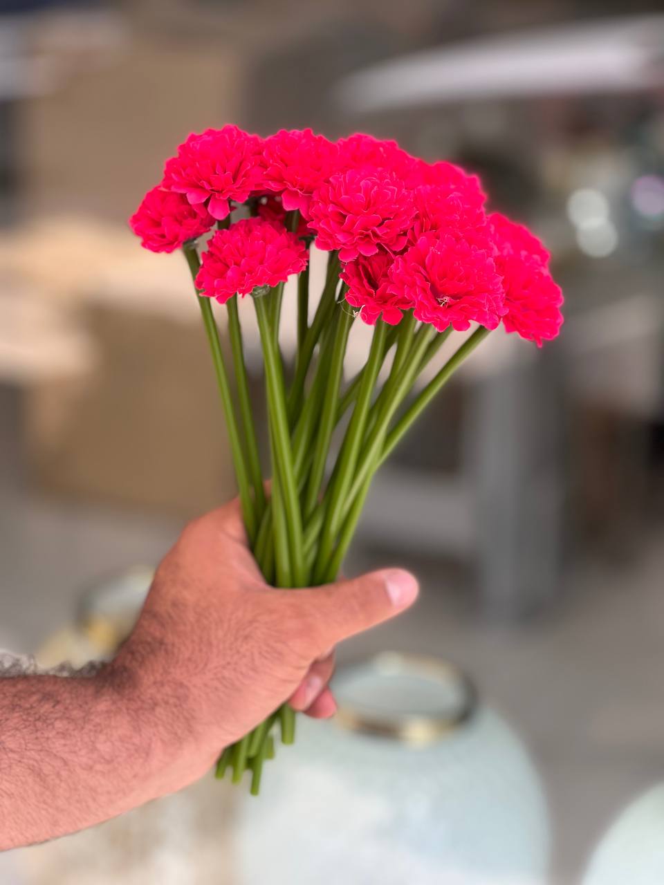 گل داوودی سایز کوچک مصنوعی رنگ سرخابی مجموعه ۱۰عددی با ساقه