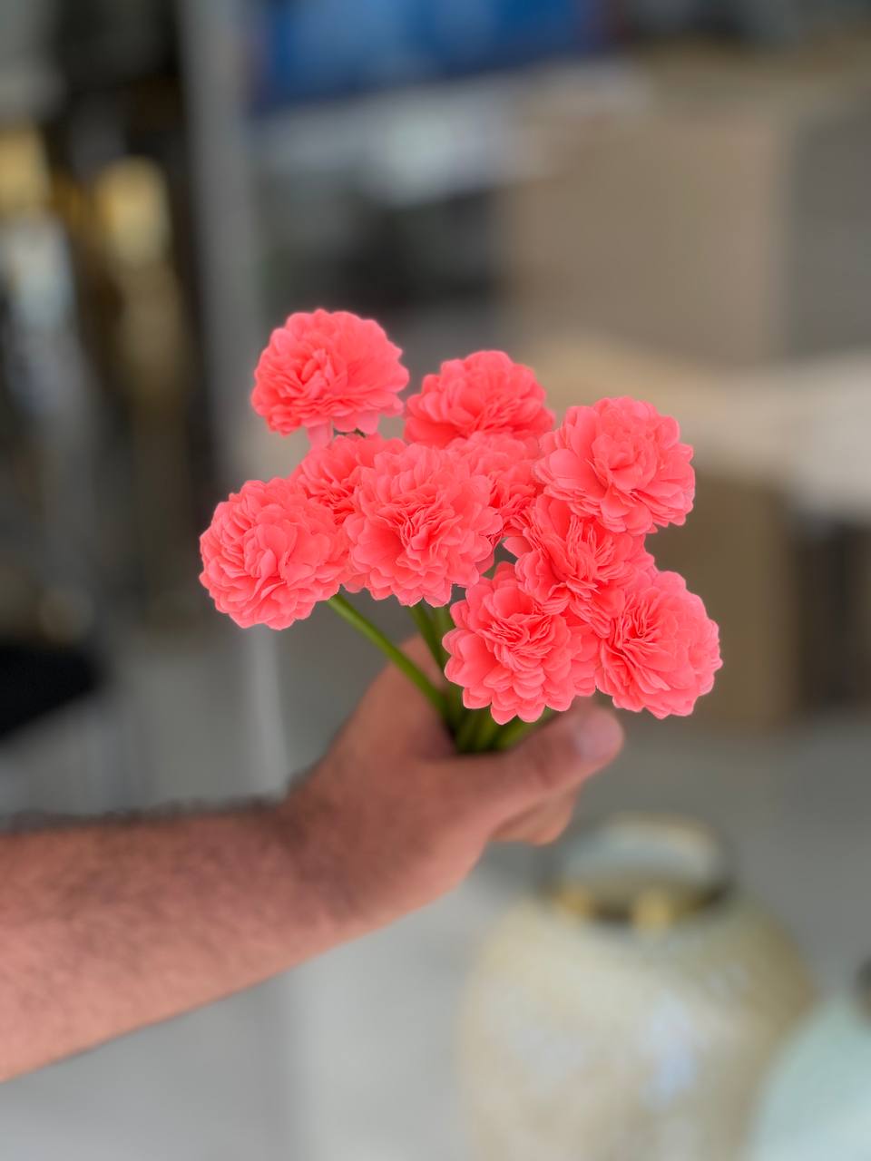 گل داوودی سایز کوچک مصنوعی رنگ صورتی مجموعه ۱۰عددی با ساقه