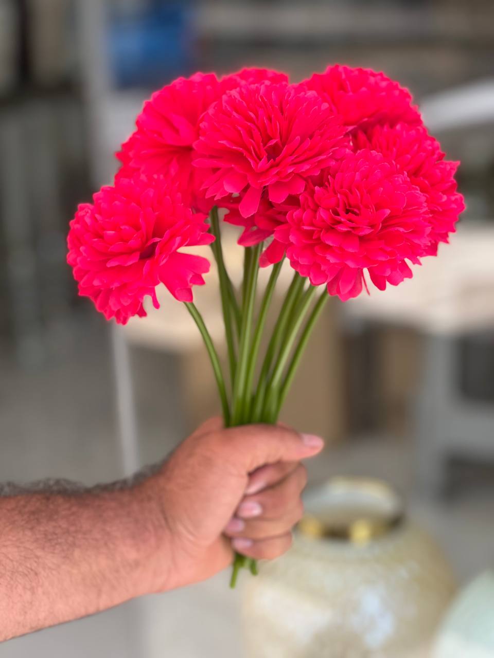 داودی مصنوعی سرخابی سایز متوسط 10عددی با ساقه