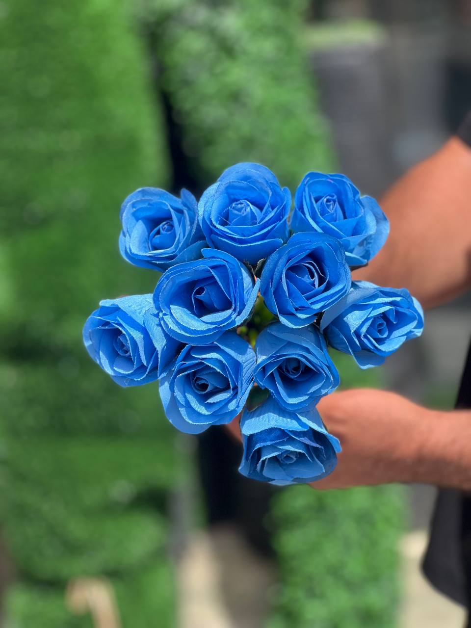 گل رز هلندی آبی مصنوعی ۱٠ شاخه (سرگل باز)