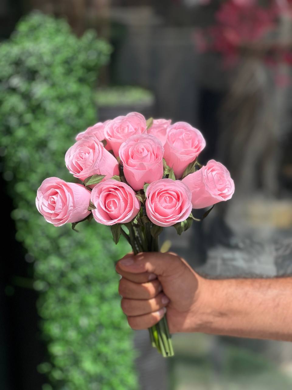 رز صورتی مصنوعی 10 شاخه