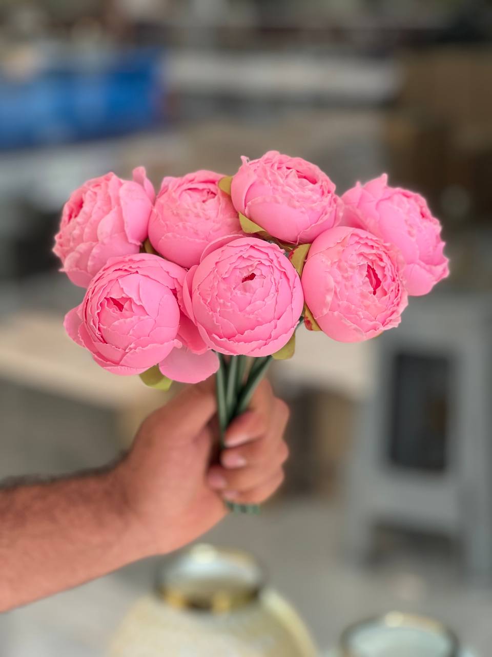 سرگل پیونی (پائونی) با ساقه سایز بزرگ رنگ صورتی 10عددی